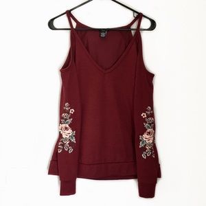 Rue21 open shoulder floral embroidered sweater EUC